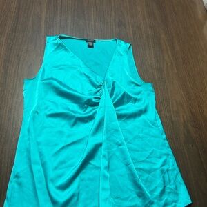 Ann Taylor Blue Asymmetrical Ruched Tank Top